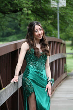 Red Appliques Mermaid Long Dress with Slit