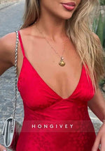 Red Satin Spaghetti Strap Low V-Neck Keyhole Back Mini Homecoming Dress