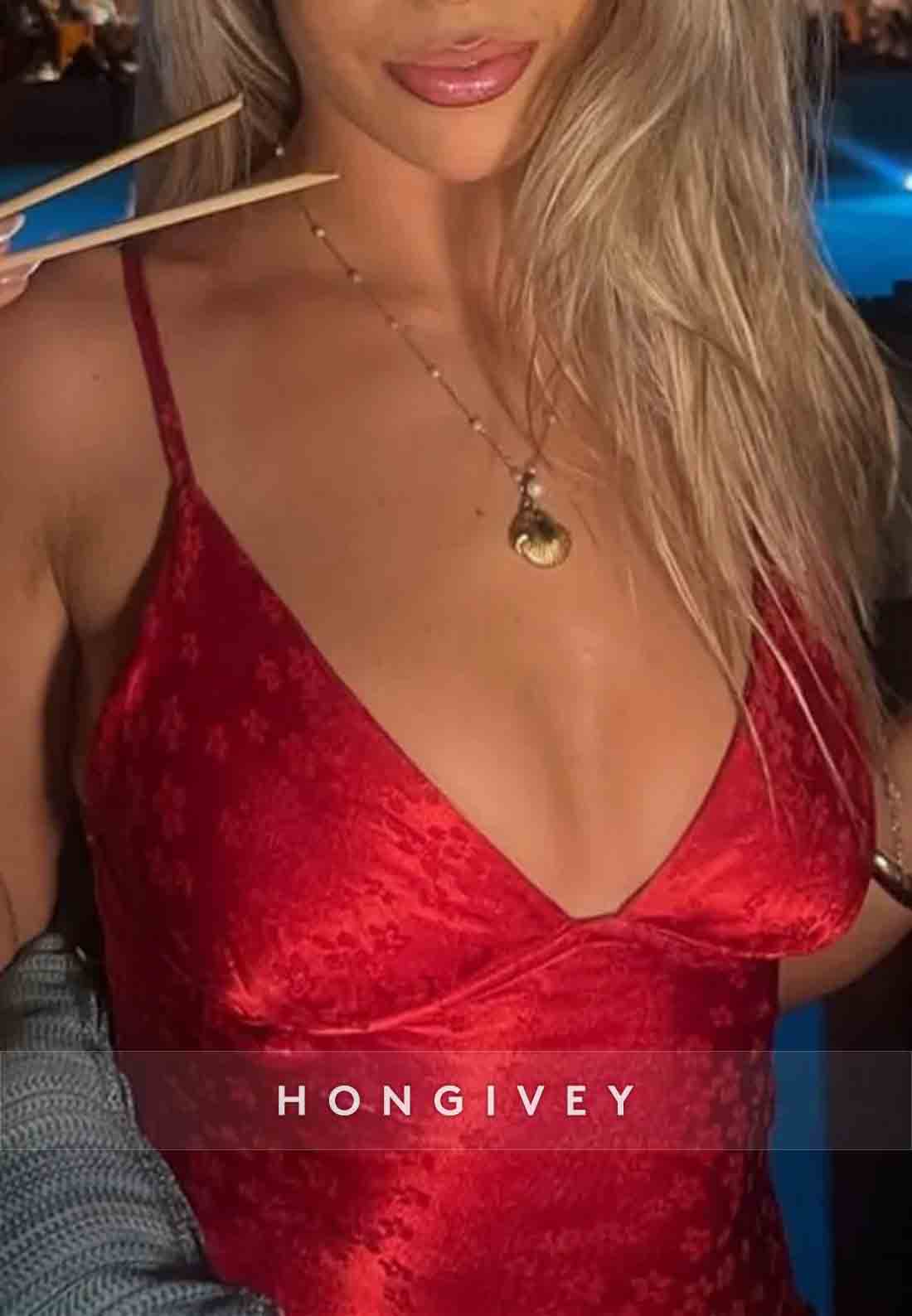 Red Satin Spaghetti Strap Low V-Neck Keyhole Back Mini Homecoming Dress