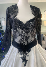 Medieval Black Lace Satin White Wedding Dress with Removable Skirt