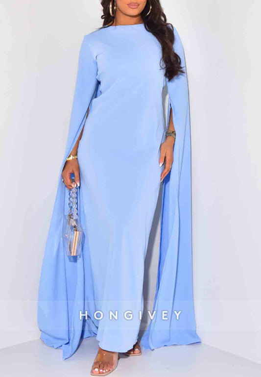 Sheath Ankle-Length Mother of Bride Dresses Pleated Long Sleeves Evening Gowns