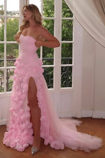 Romantic Pink Mermaid Prom Dress with Sweetheart Bodice 3D Flowers and Thigh Slit