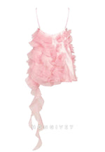 Romantic Spaghetti Straps Ruffled Pink Mini Dress with Rose Appliques