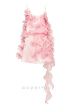 Romantic Spaghetti Straps Ruffled Pink Mini Dress with Rose Appliques