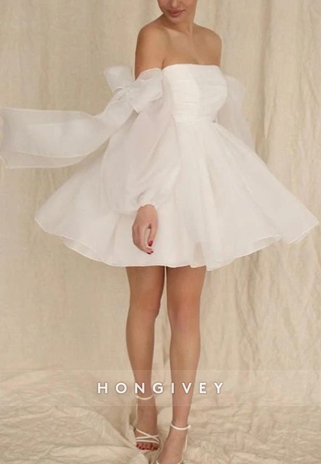 Off the Shoulder Short Princess Tulle Bowknot Civil Wedding Dresses