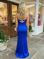 Royal Blue Strapless Long Prom Dress with Twist Detail