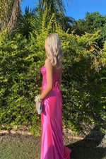 Ruched Hot Pink Lace Appliques Long Formal Dress
