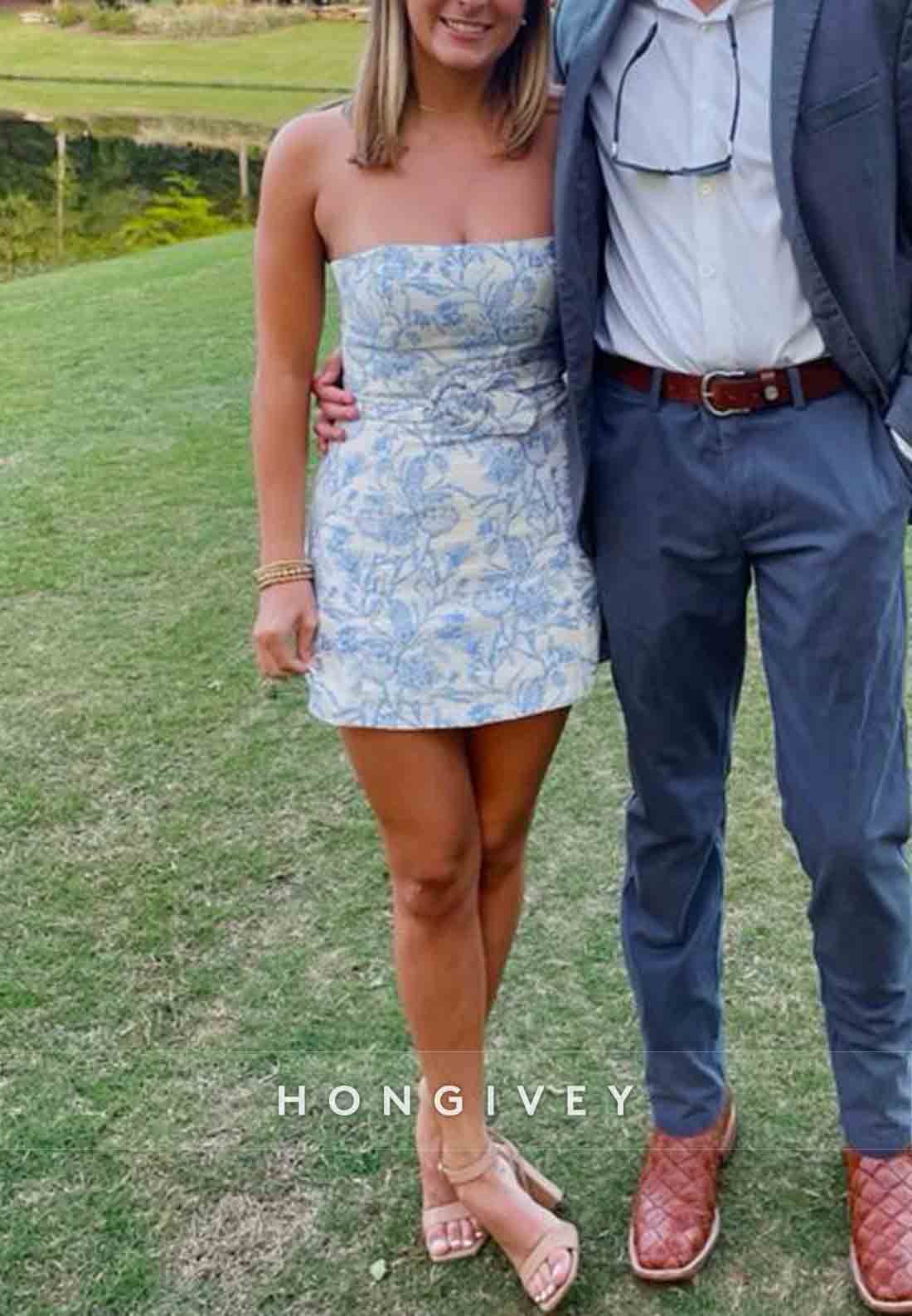 Strapless Sheath Low Back Sleeveless Floral Print Mini Homecoming Dresses