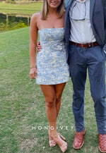 Strapless Sheath Low Back Sleeveless Floral Print Mini Homecoming Dresses