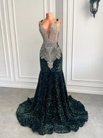 Gorgeous Long Prom Dresses 2026 Mermaid Style Luxury Sparkly Silver Crystals Red Sequin Black Girls Prom Party Formal Gowns