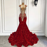 Gorgeous Long Prom Dresses 2026 Mermaid Style Luxury Sparkly Silver Crystals Red Sequin Black Girls Prom Party Formal Gowns