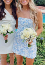 Strapless Sheath Low Back Sleeveless Floral Print Mini Homecoming Dresses