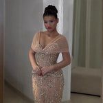 Luxury Nude Beaded Mermaid Evening Dress