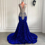 Sexy Long Sparkly Prom Dresses 2026 Sheer O-neck Luxury Silver Crystals Diamond Sequin Mermaid Black Girl Prom Party Gowns