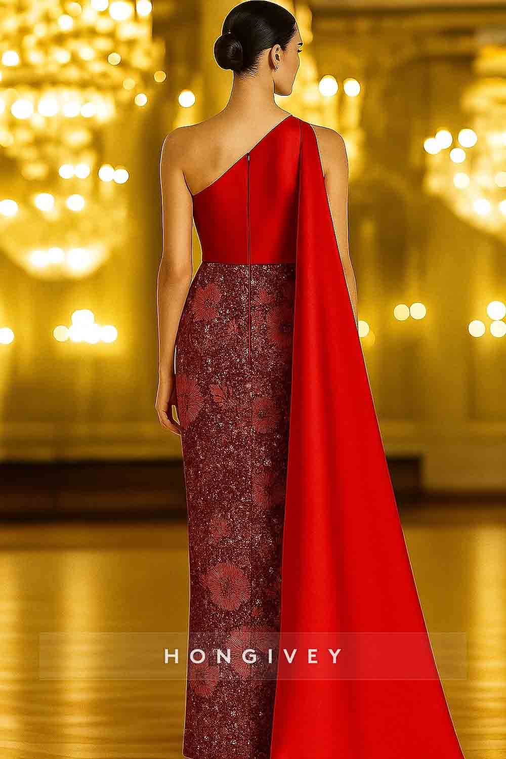 One Shoulder Sequined Sparkling Mermaid Evening Dress