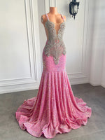 Gorgeous Long Prom Dresses 2026 Mermaid Style Luxury Sparkly Silver Crystals Red Sequin Black Girls Prom Party Formal Gowns