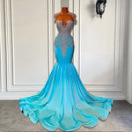 Long Sparkly Prom Dresses 2026 Sexy Sheer Top Luxury Diamond Light Blue Black Girls Mermaid Prom Gala Party Gowns