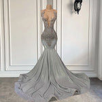 Silver Long Prom Dresses 2026 Sexy Mermaid Fitted Halter Luxury Sparkly Silver Diamond Black Girls Prom Gala Gowns