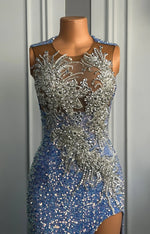 Long Sexy Sparkly Prom Dress 2026 High Slit Luxury Silver Beaded Light Blue Sequin Black Girl Mermaid Prom Party Gowns