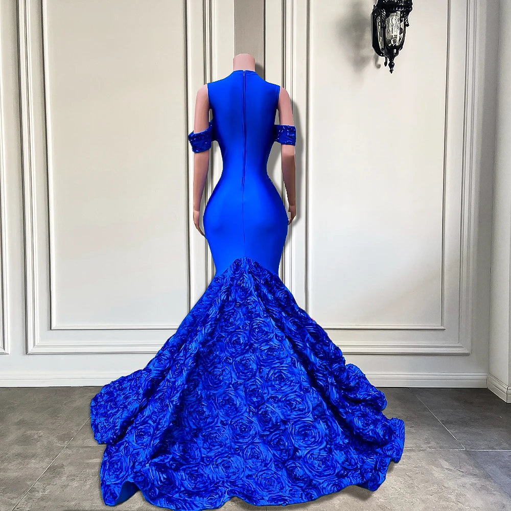 Long Prom Dresses 2026 Luxury Sheer O-neck Off The Shoulder Sparkly Diamond Black Girl Royal Blue Prom Gala Formal Gowns