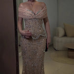 Luxury Nude Beaded Mermaid Evening Dress