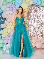 Spaghetti Straps Tulle A-Line Sparkle Sequins Sleeveless Side Slit Prom Dress