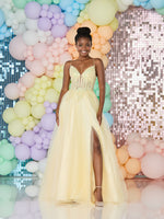 Sparkle Sequins Spaghetti Straps Sleeveles A-Line Side Slit Floor-Length Prom Dress