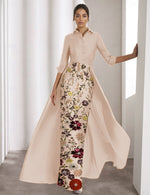 Detachable 3/4 Sleeve Appliqued Flowers Evening Dress