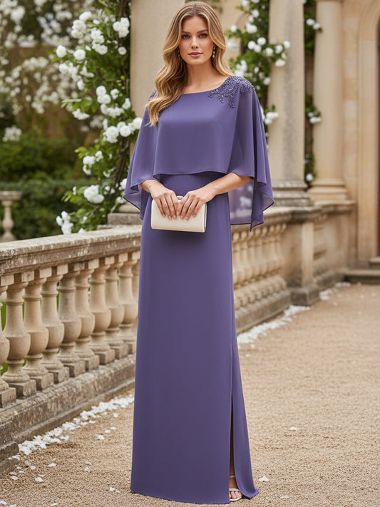 Scoop Neck Floor-Length Mother of the Bride Dresses with Cape