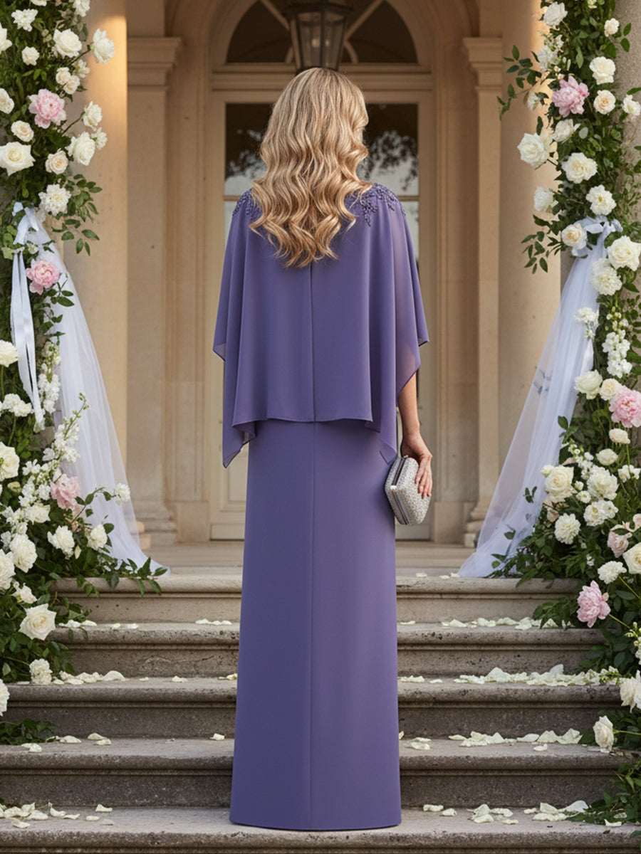 Scoop Neck Floor-Length Mother of the Bride Dresses with Cape