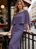 Scoop Neck Floor-Length Mother of the Bride Dresses with Cape