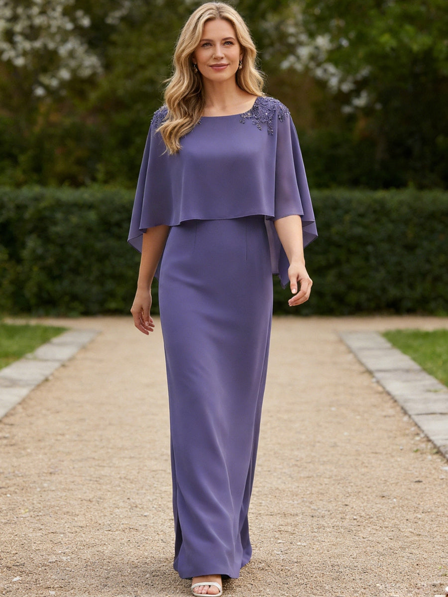 Scoop Neck Floor-Length Mother of the Bride Dresses with Cape