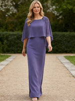 Scoop Neck Floor-Length Mother of the Bride Dresses with Cape