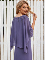 Scoop Neck Floor-Length Mother of the Bride Dresses with Cape