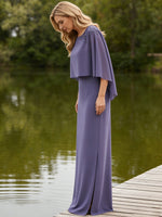 Scoop Neck Floor-Length Mother of the Bride Dresses with Cape