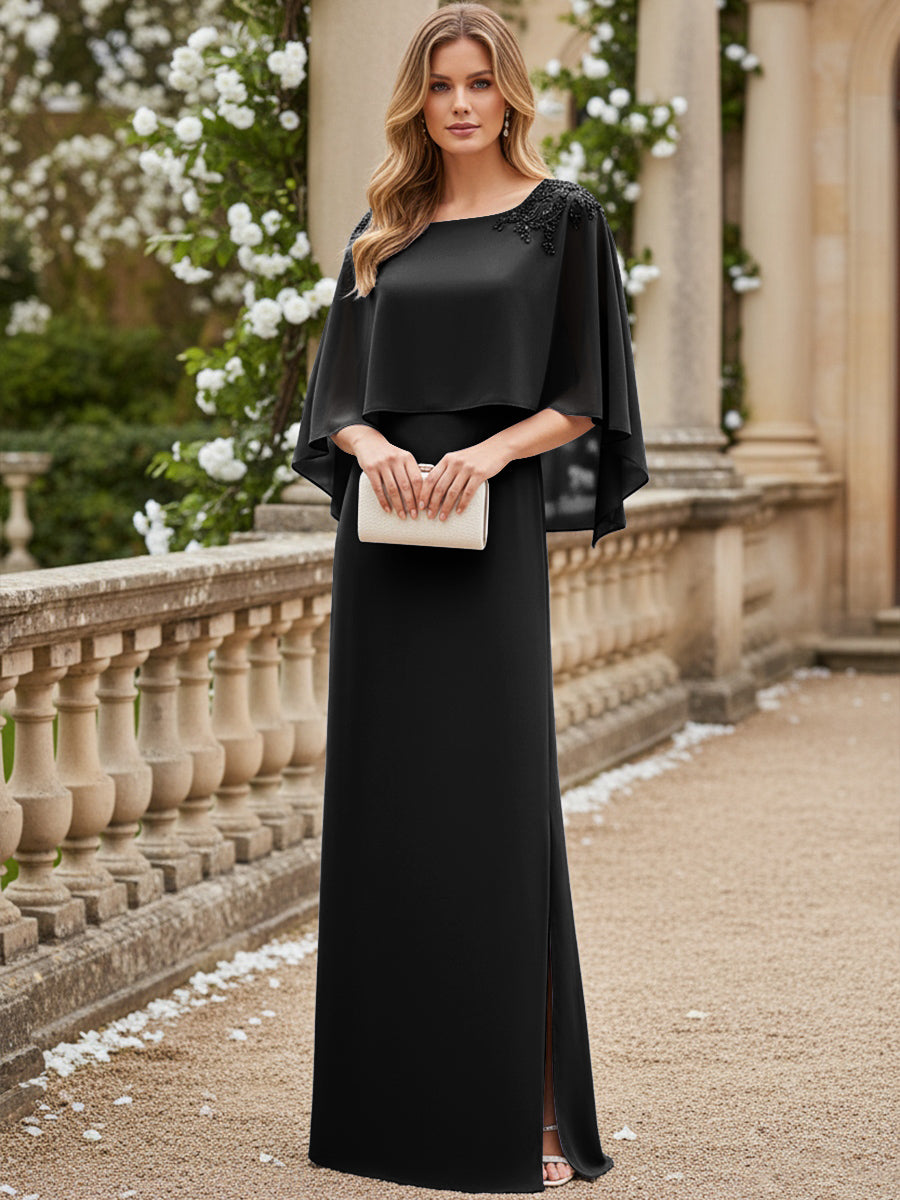 Scoop Neck Floor-Length Mother of the Bride Dresses with Cape