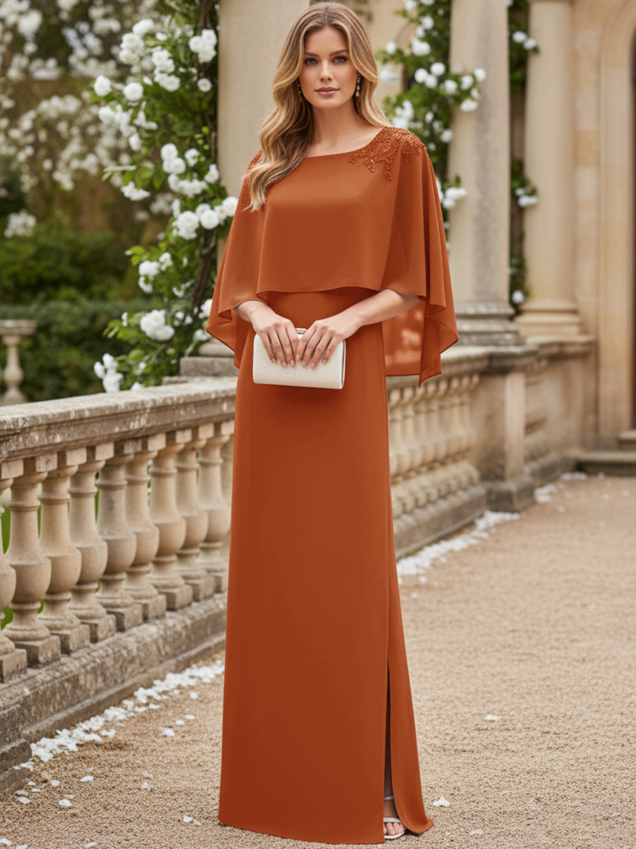 Scoop Neck Floor-Length Mother of the Bride Dresses with Cape