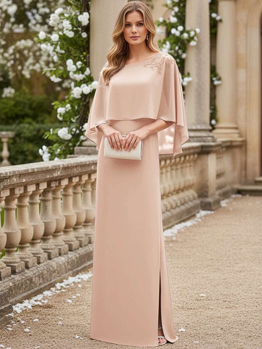 Scoop Neck Floor-Length Mother of the Bride Dresses with Cape