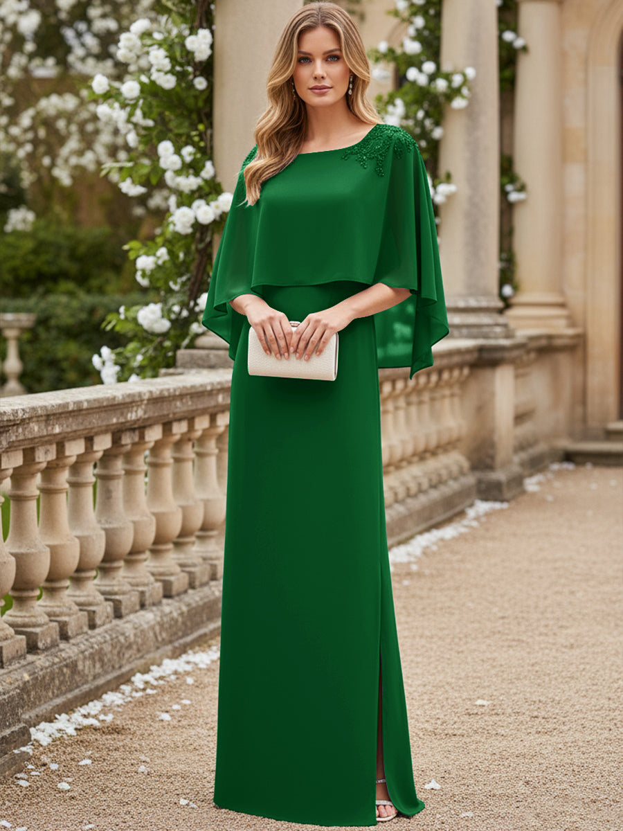 Scoop Neck Floor-Length Mother of the Bride Dresses with Cape
