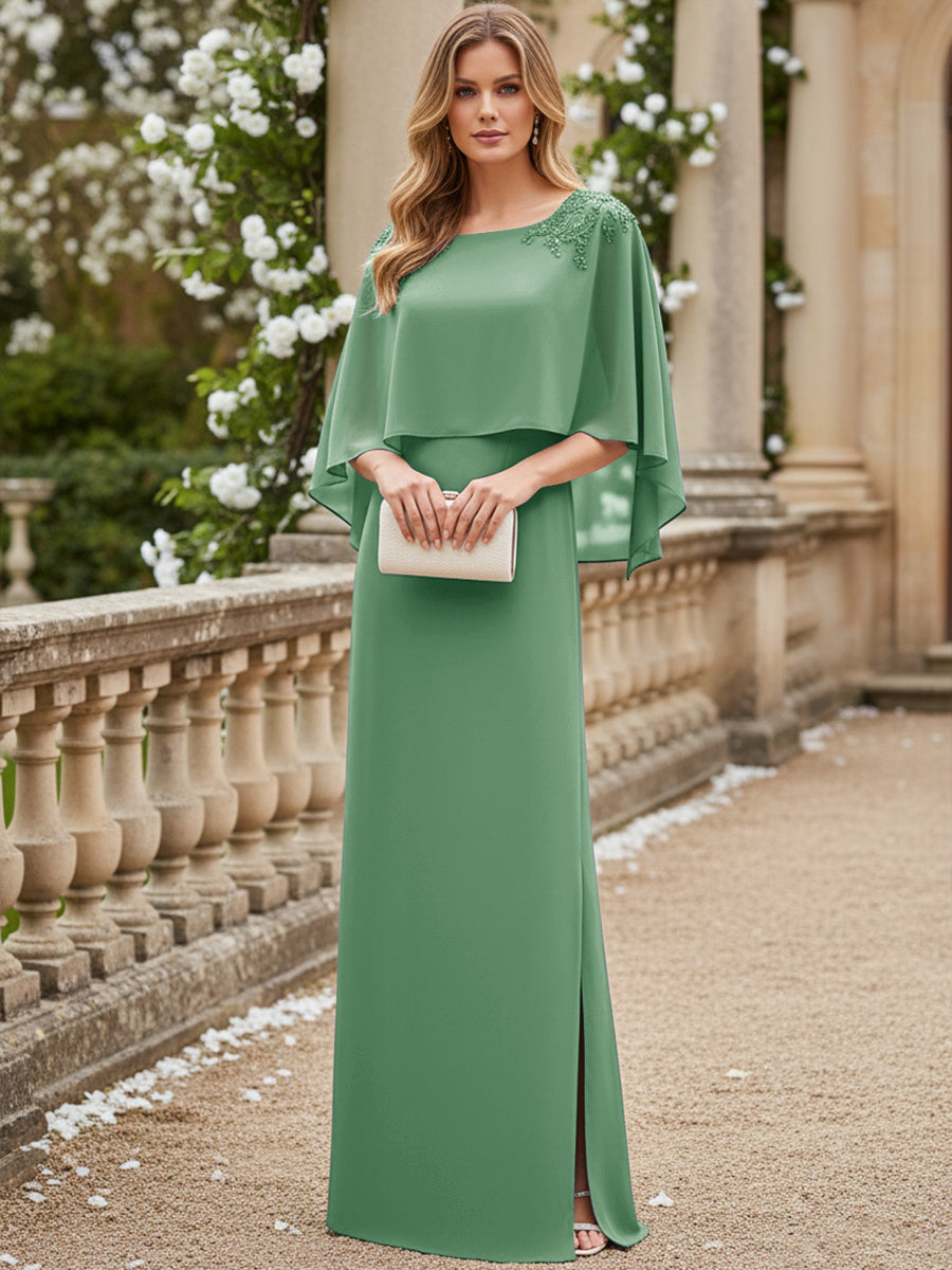 Scoop Neck Floor-Length Mother of the Bride Dresses with Cape
