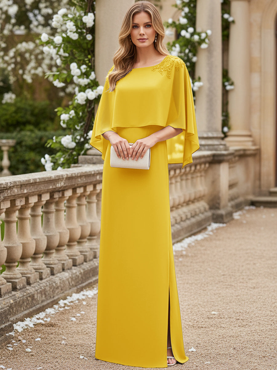 Scoop Neck Floor-Length Mother of the Bride Dresses with Cape