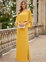 Scoop Neck Floor-Length Mother of the Bride Dresses with Cape