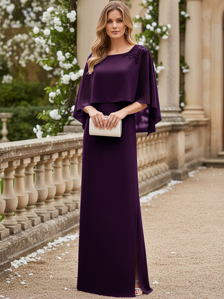 Scoop Neck Floor-Length Mother of the Bride Dresses with Cape
