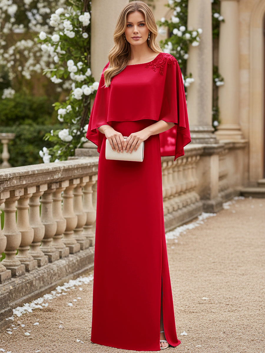 Scoop Neck Floor-Length Mother of the Bride Dresses with Cape