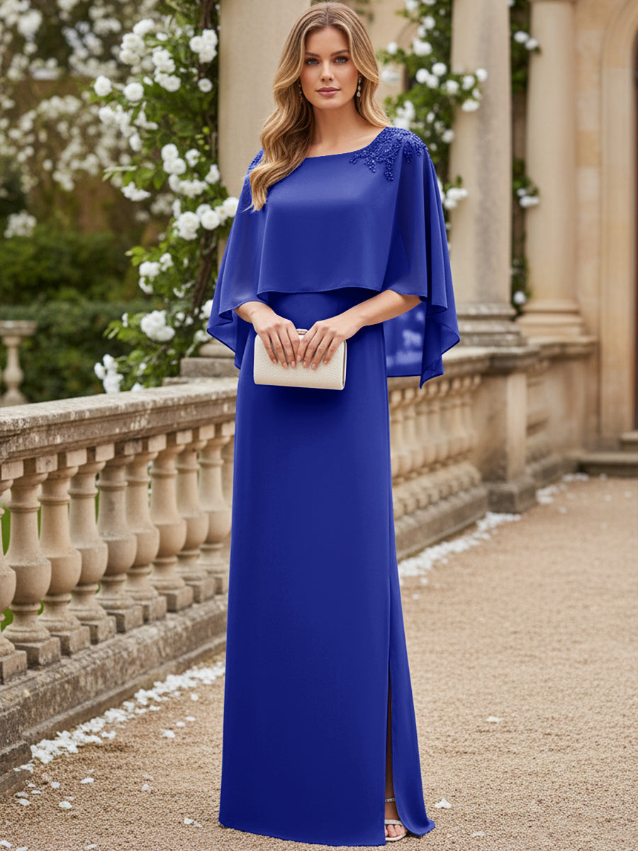 Scoop Neck Floor-Length Mother of the Bride Dresses with Cape