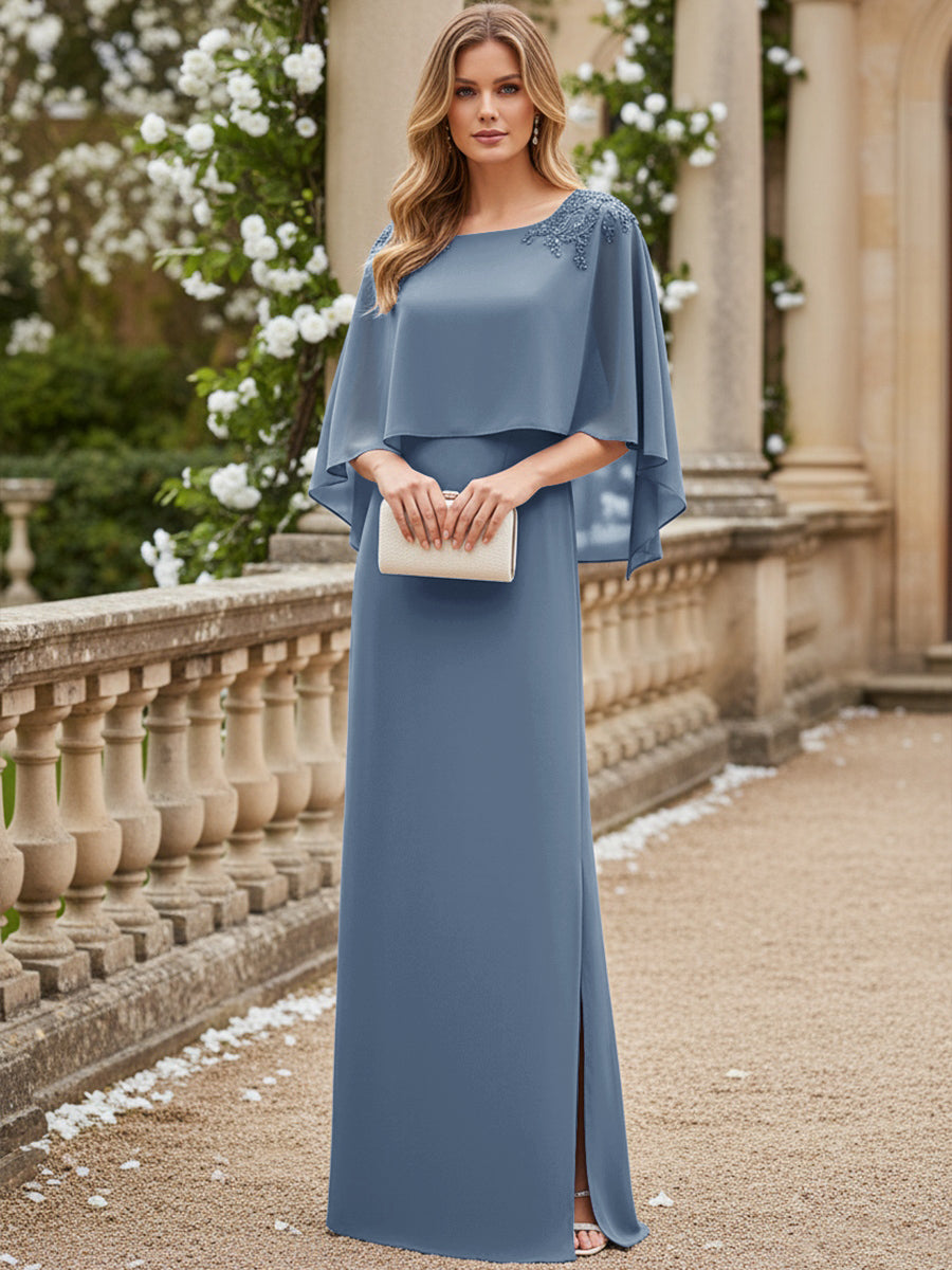 Scoop Neck Floor-Length Mother of the Bride Dresses with Cape