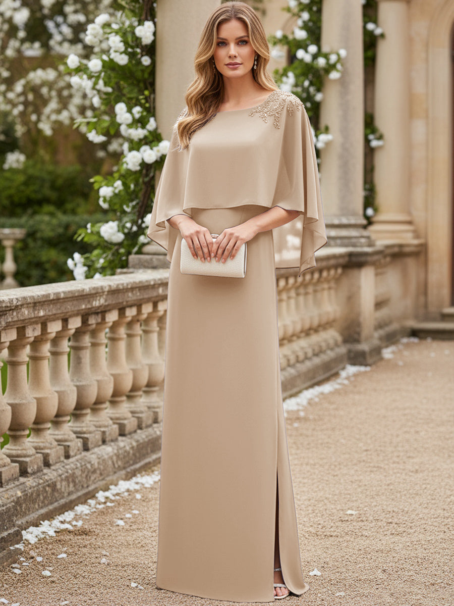 Scoop Neck Floor-Length Mother of the Bride Dresses with Cape