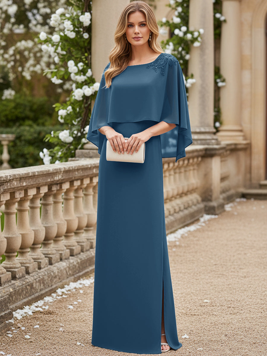 Scoop Neck Floor-Length Mother of the Bride Dresses with Cape