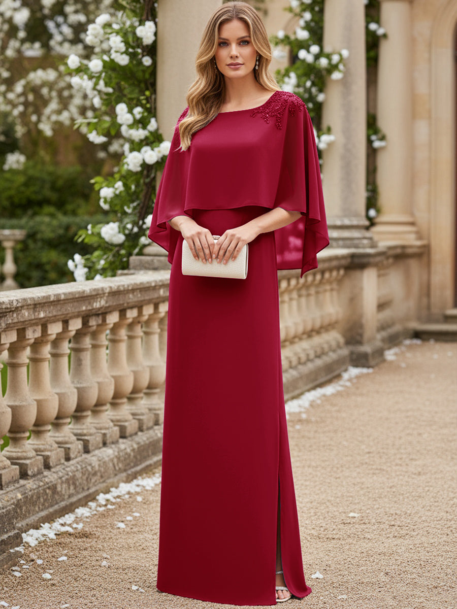 Scoop Neck Floor-Length Mother of the Bride Dresses with Cape