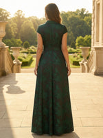 A Line/Princess V Neck Long Jacquard Mother of the Bride Dresses with Bow